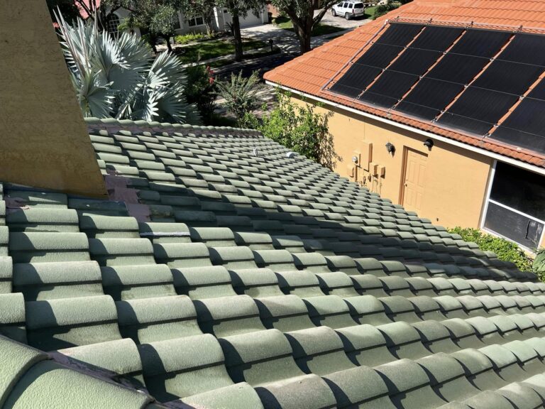 Roof Cleaning 5 a roof of a house with solar panels. The best roof cleaning in Central Florida